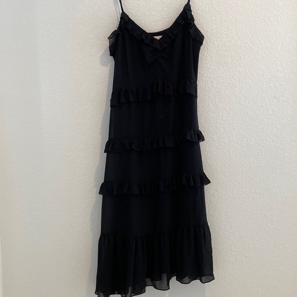 MICHAEL KORS BLACK MIDI FRILL DRESS
